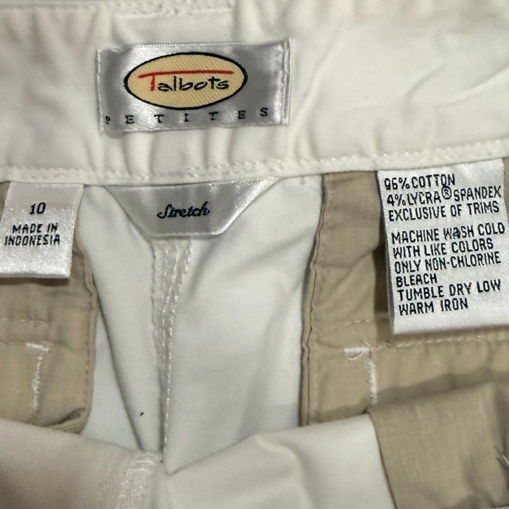 Talbots 10P Cropped Pants Stretch Cotton Button Tab Hem Coastal Y2K 90s Retro - Picture 6 of 7